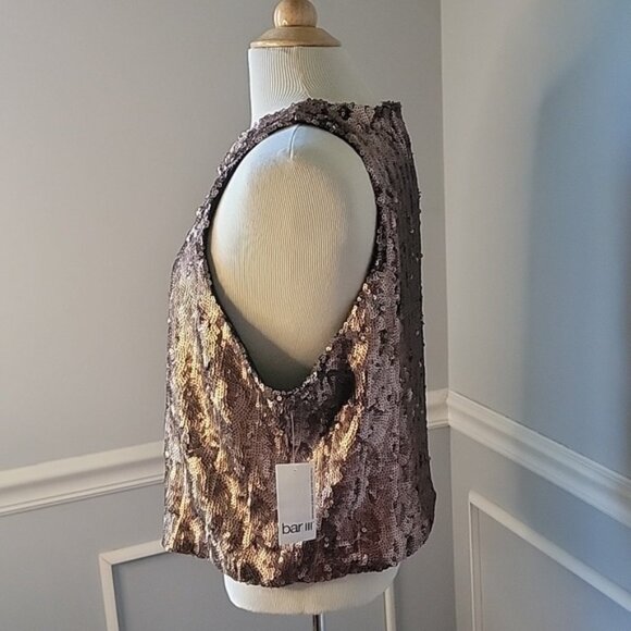 BAR III Dublin Matte Metallic Copper Sequin Glam Party Holiday NYE Shell Top XXL - Picture 2 of 8